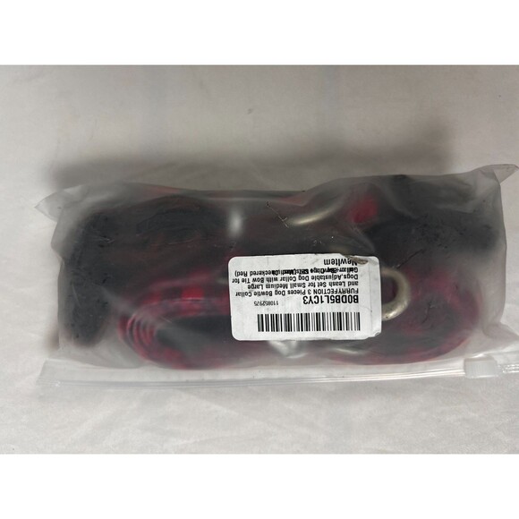 FURRYFECTION 3-Pc Dog Collar Leash Bow Tie Set Red Buffalo Plaid Checkered - Picture 5 of 5